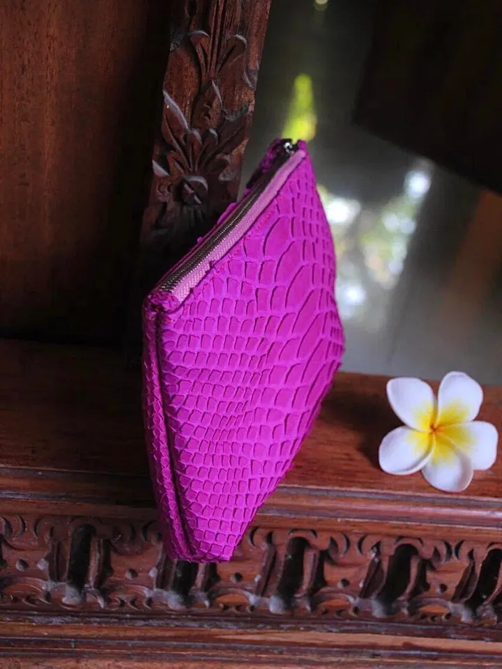 Genuine python skin hot pink cosmetic bag/ Purse Insert Organizer/ Bag Insert For Tote Bag/ exotic leather wallet / small snake skin clutch