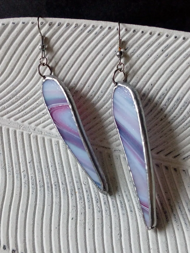 Dangle earrings, violet earring, glass earrings, simple stained glass, long earrings, kawaii earrings, petals