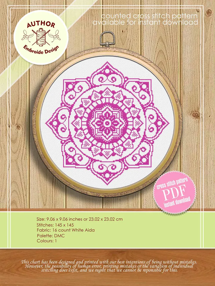 Mandala set cross stitch pattern download PDF, Floral ornament cross stitch chart, Monochrome mandala digital PDF, Embroidery beginner #S20