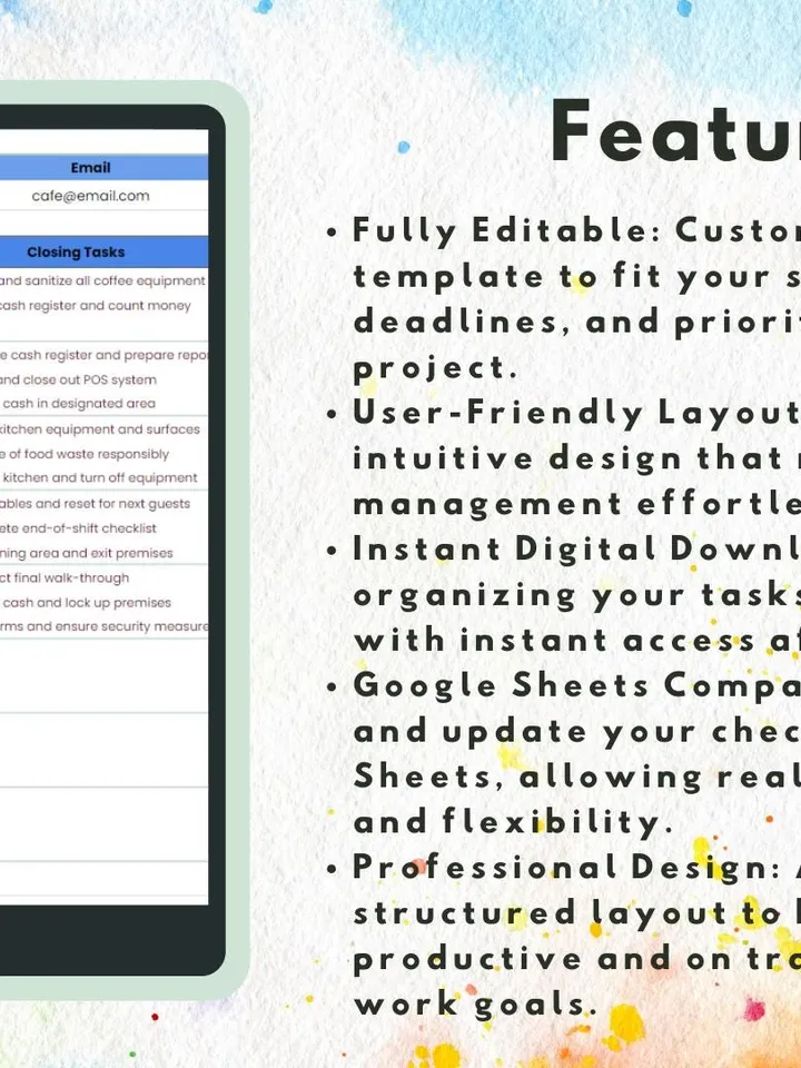 Editable Work Checklist Template | Easy to Use Digital Download | Google Sheets Task Management for Productivity