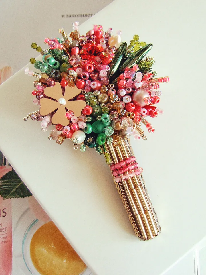 Brooch Bouquet, beaded brooch, flower embroidered, gift ideas