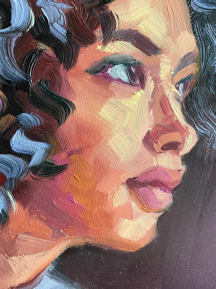 Woman Portrait Painting Original Female Image Artwork Oil On Panel 8x8 In