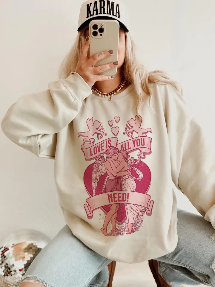 All You Need is Love Png, Retro Valentine Shirt Design, Retro Cupid png, Valentine's Day Png, Valentine Love Png , Heart xoxo png