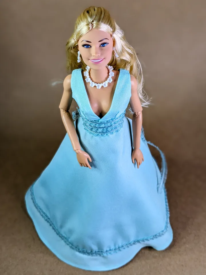 Handmade turquoise decorate evening dress for 1/6 scale fashion female dolls