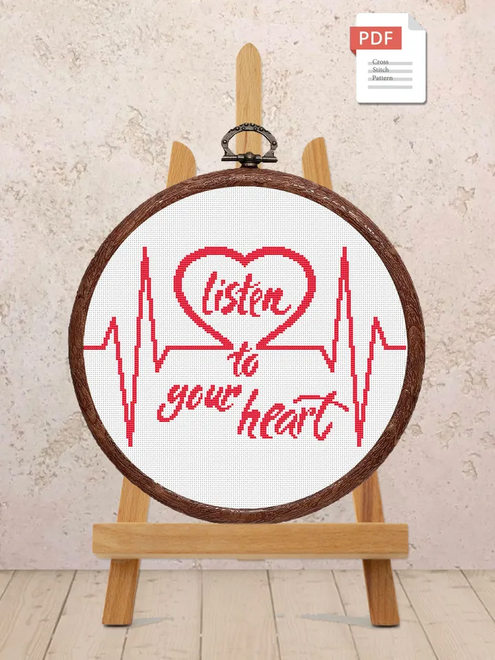 Listen To Your Heart Cross Stitch Pattern, Love Cross Stitch Pattern, Embroidery Heart, Love xStitch, Home Pattern, Love Pattern #vl007