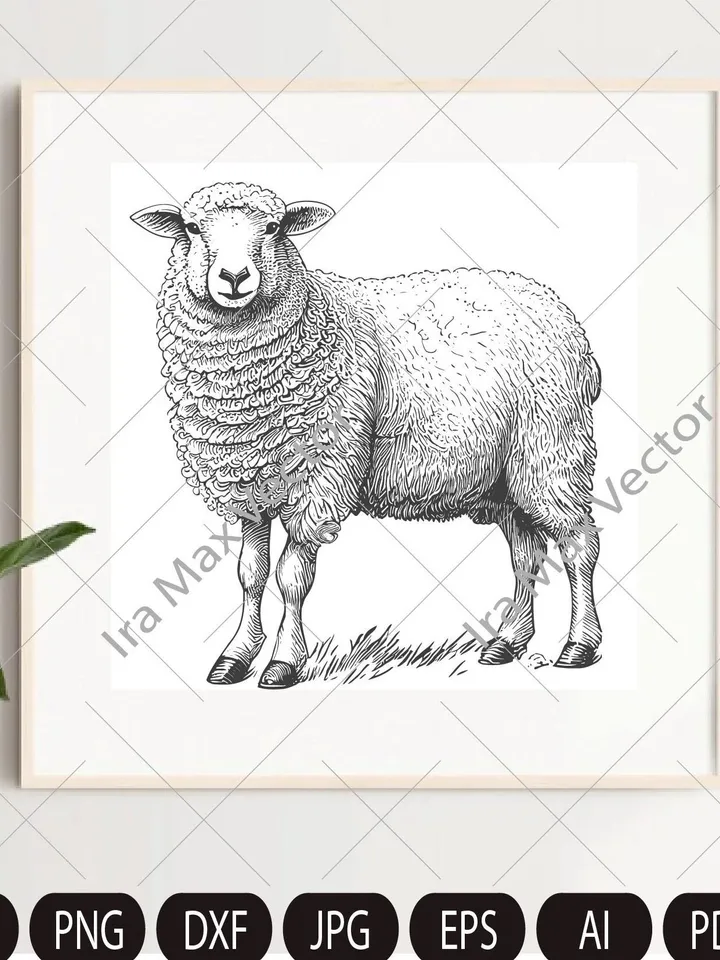 Cute sheep SVG, Sheep standing, Sheep Clipart, Sheep detailed, Sheep printable, Farm animals