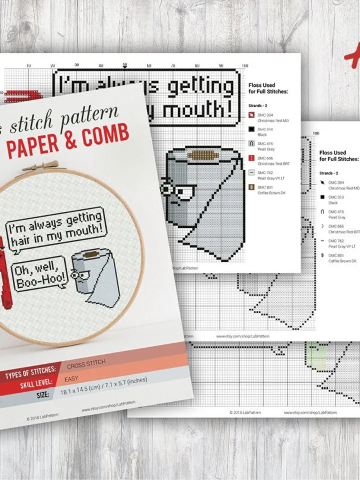 Toilet Paper and Comb Funny Quote Cross stitch pattern | Embroidery Pattern | Instant Download | Cross Stitch Patterns | Embroidery Designs