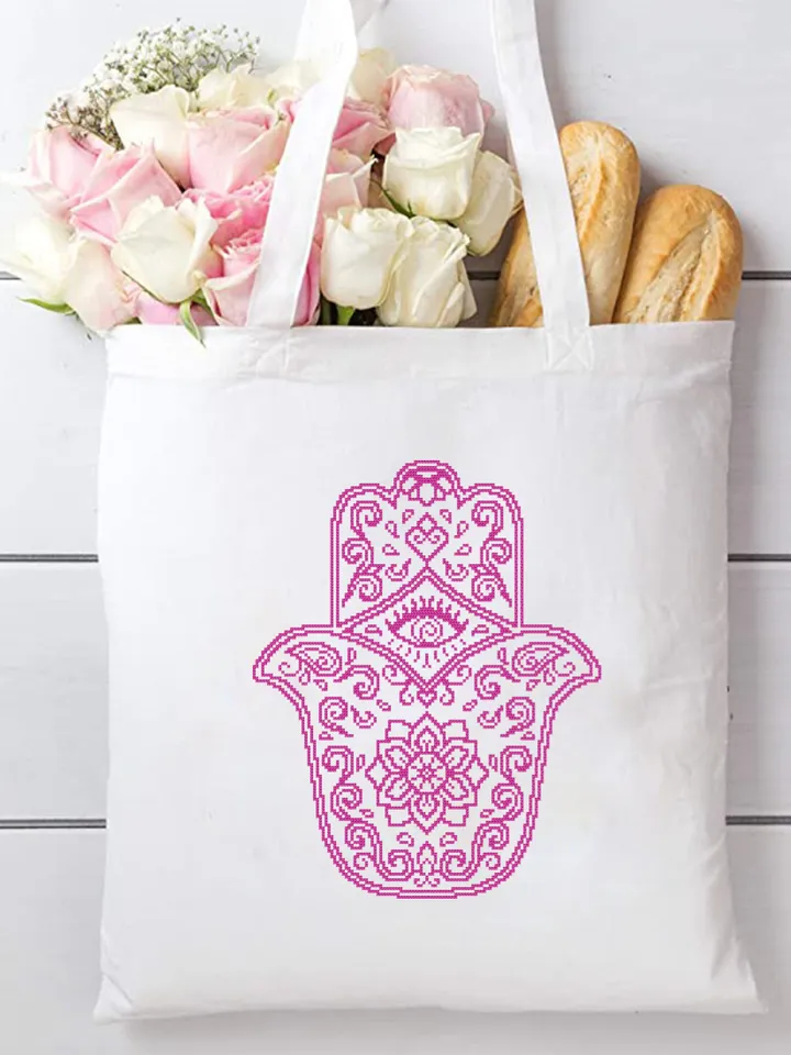Hamsa hand cross stitch pattern download PDF, Easy mandala pattern PDF, Hand of Fatima cross stitch, Evil eye hamsa beginner stitch #M18