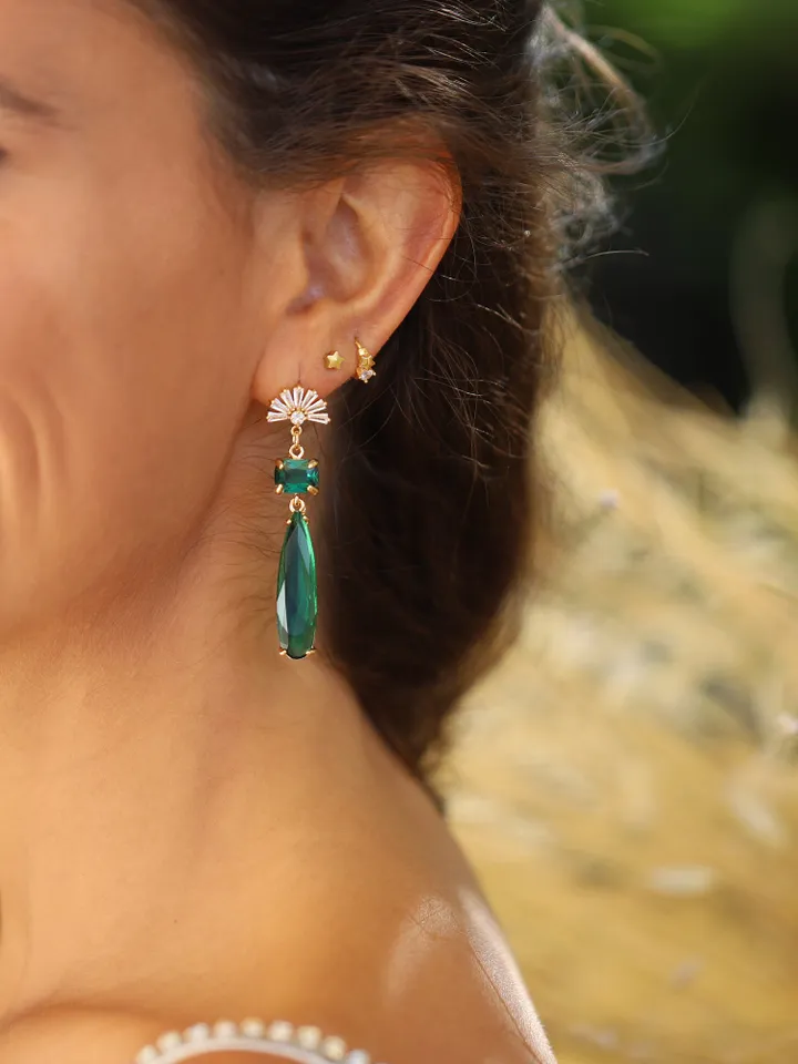 Emerald Statement Wedding Earrings, Swarovski Crystal Chandelier Bridal Earrings, Teardrop Gatsby Earrings, Art Deco Statement Jewelry, Gift