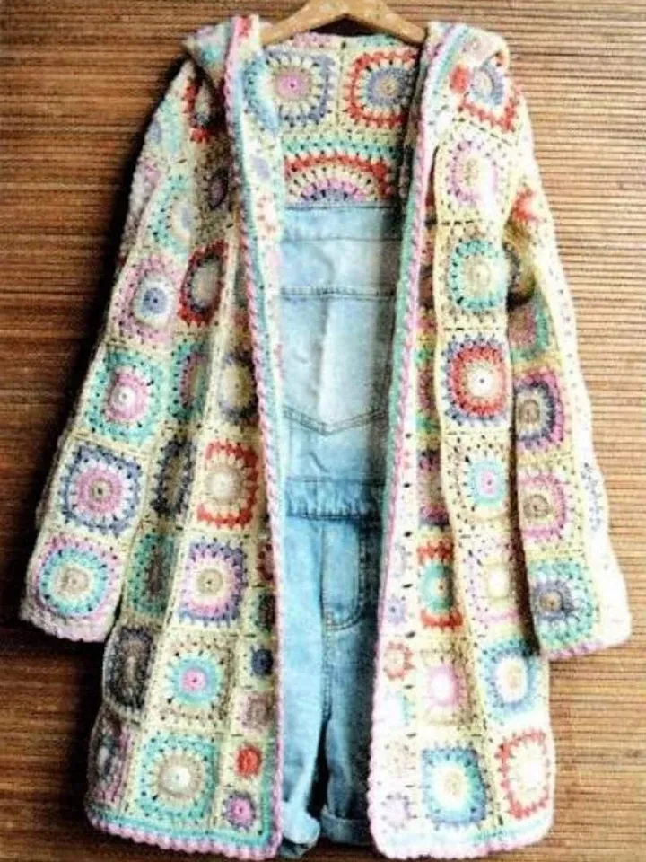 Size S-5XL cardigan Granny Squares crochet pattern, Hoodie granny squares ,Jacket coat Fingering / cardigan bid size