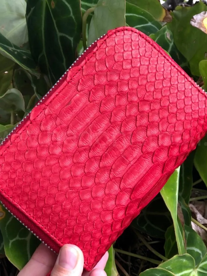 Genuine python skin red wallet | Small wallet | Exotic leather wallet | Women wallet | Snake trendy Wallet | Snakeskin designer wallet