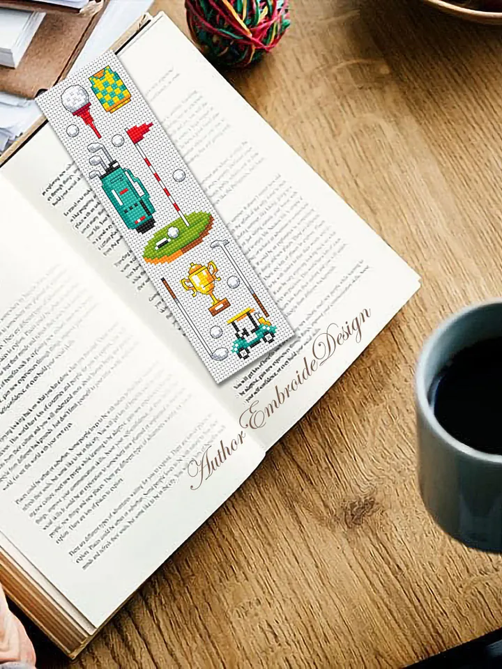 Golf bookmark cross stitch pattern PDF instant download Sport mini cross stitch chart, Modern bookmark pattern digital PDF, Golf gifts #B311