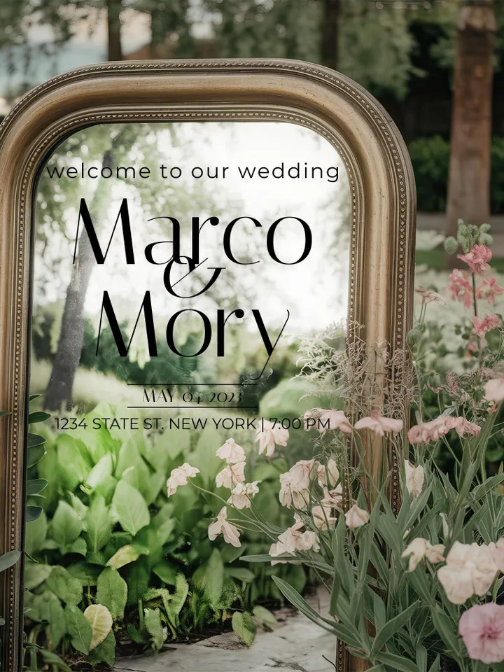 Welcome to our Wedding Sign Customizable Names For Mirror Acrylic Wedding Mirror Decal Bride Groom name Reception Ceremony mir4