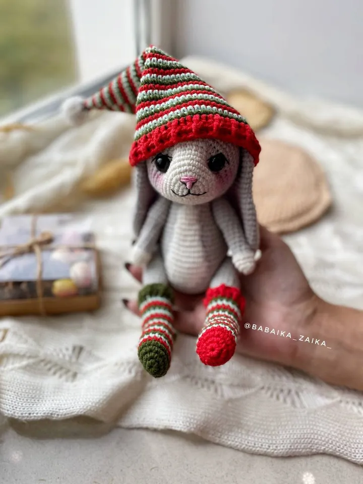 PDF Crochet Pattern Christmas Bunny, Small Toy Pattern, Amigurumi, Animal Pattern, Amigurumi Christmas pattern, TUTORIAL bunny in Eng