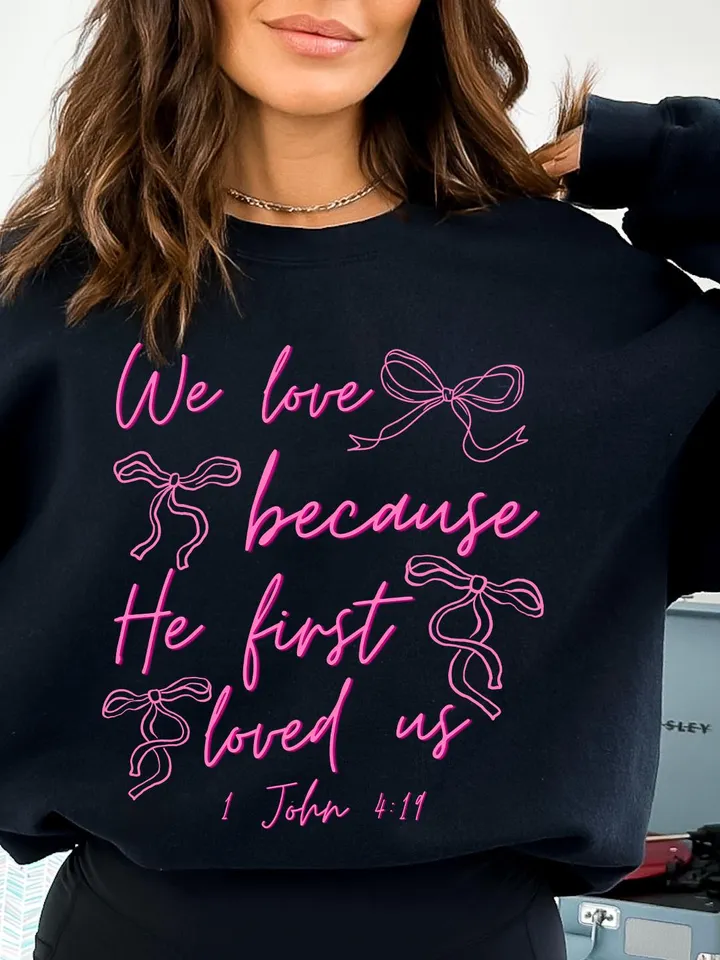 Coquette Jesus Valentine Cross Bow PNG, Christian Valentine png, He loved us first png, Jesus loves you, Pink Valentine, Jesus Valentine bow