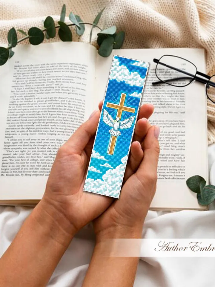 Christian bookmark cross stitch pattern PDF download Holy cross and white dove cross stitch chart, Bible bookmark pattern digital PDF #B443