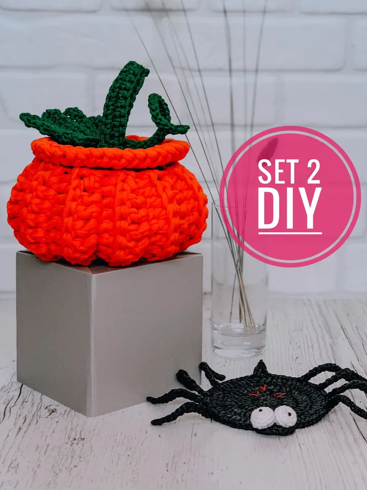Crochet basket pumpkin and coaster PDF pattern, digital instant download