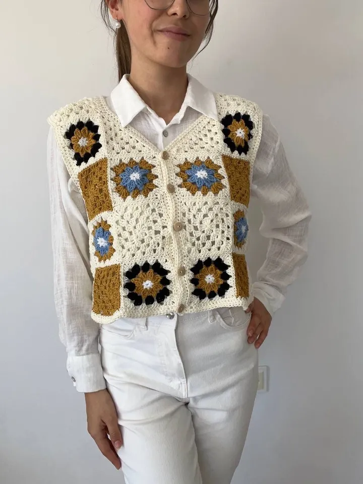 Waistcoat crochet pattern, granny squares waistcoat, women ladies vest crochet pdf
