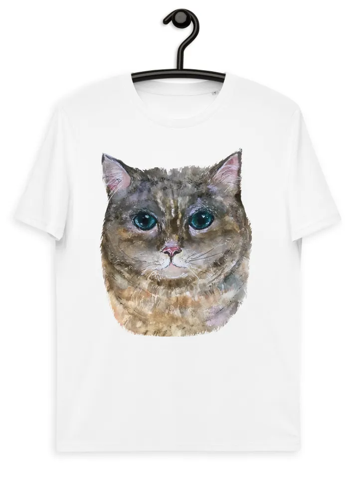 Cat t shirt,Grey cat Unisex organic cotton designer t-shirt made with my original watercolor painting,funny animals wearable gifts for her.