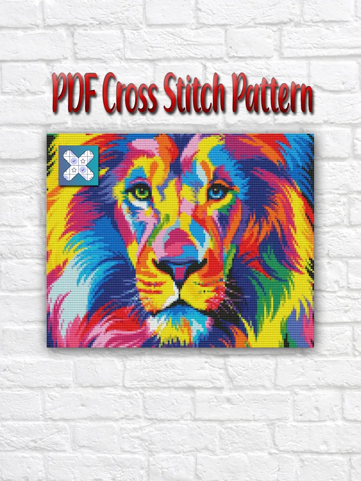 Lion Cross Stitch Pattern / Animal Cross Stitch Pattern / Abstract Cross Stitch Pattern / King PDF Cross Stitch Chart