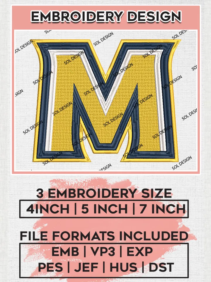 Murray State Racers Team M Letter Logo embroidery designs, NCAA Murray State Racers Logo Machine embroidery files, NCAA Team Logo embroidery designs, NCAA Game Day Machine embroidery designs, Digital Download