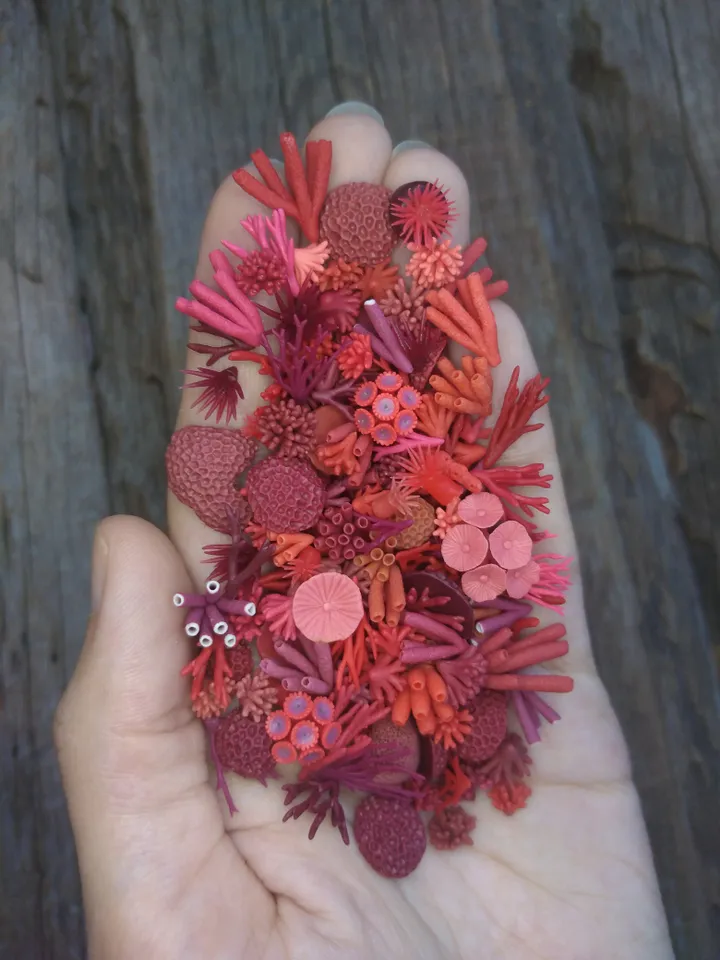 Set of miniature corals shades of red, tiny corals for diorama, dollhouse or resin art