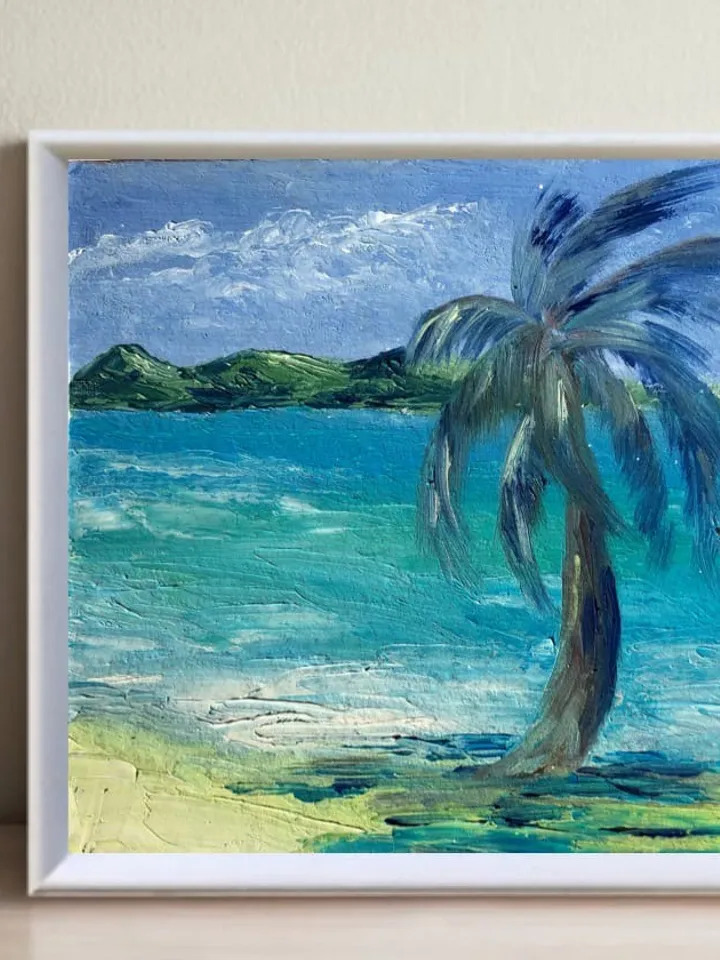 Original oil painting marine scenery beach
