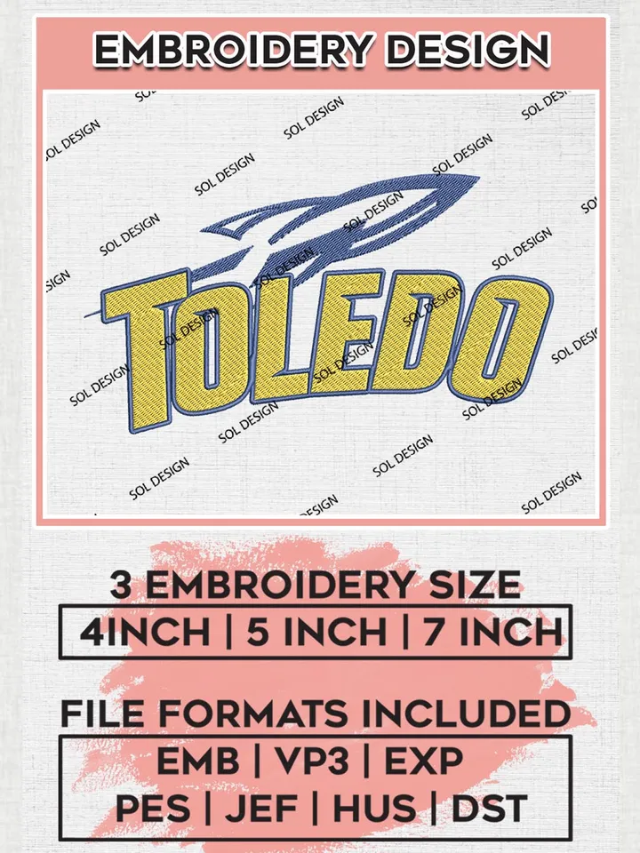 Toledo Rockets Logo Machine Embroidery Design, NCAA Toledo Rockets Embroidery Design Design files, NCAA Embroidery Designs, NCAA Machine Embroidery Designs, Digital Download