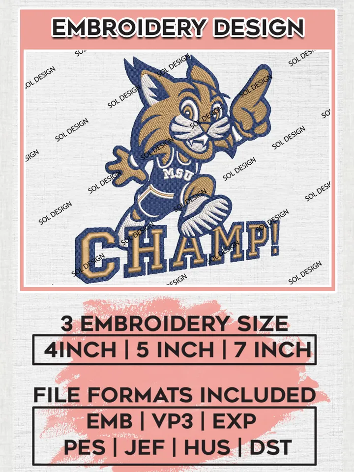 NCAA Montana State Bobcats Team Champion Logo Embroidery Design Files, NCAA Montana State Bobcats Machine Embroidery, NCAA Teams, 3 sizes, NCAA Machine embroidery designs, Digital Download