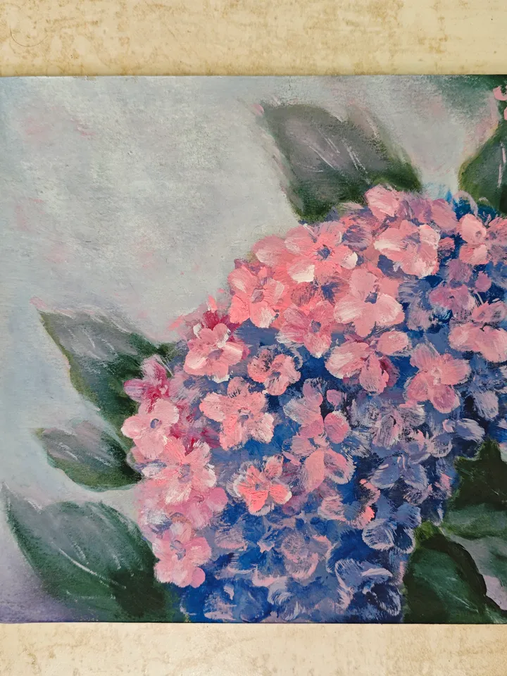 Hydrangea Original Painting Floral Original Art Flowers Modern Artwork Bright Hydrangea Wall Art Oil Painting 8 x 8 inches by Olga SokolovaArt