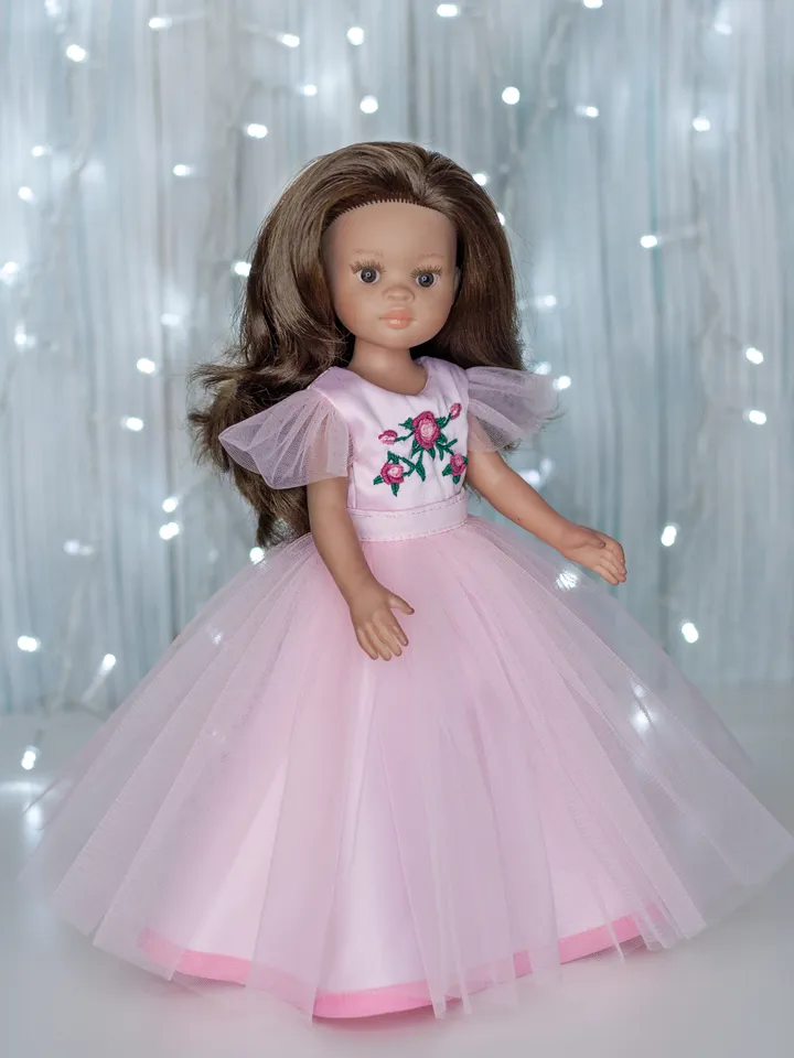 Beautiful pink fluffy dress for Paola Reina doll, Little Darling by Dianna Effner clothes, 13 inch doll clothes