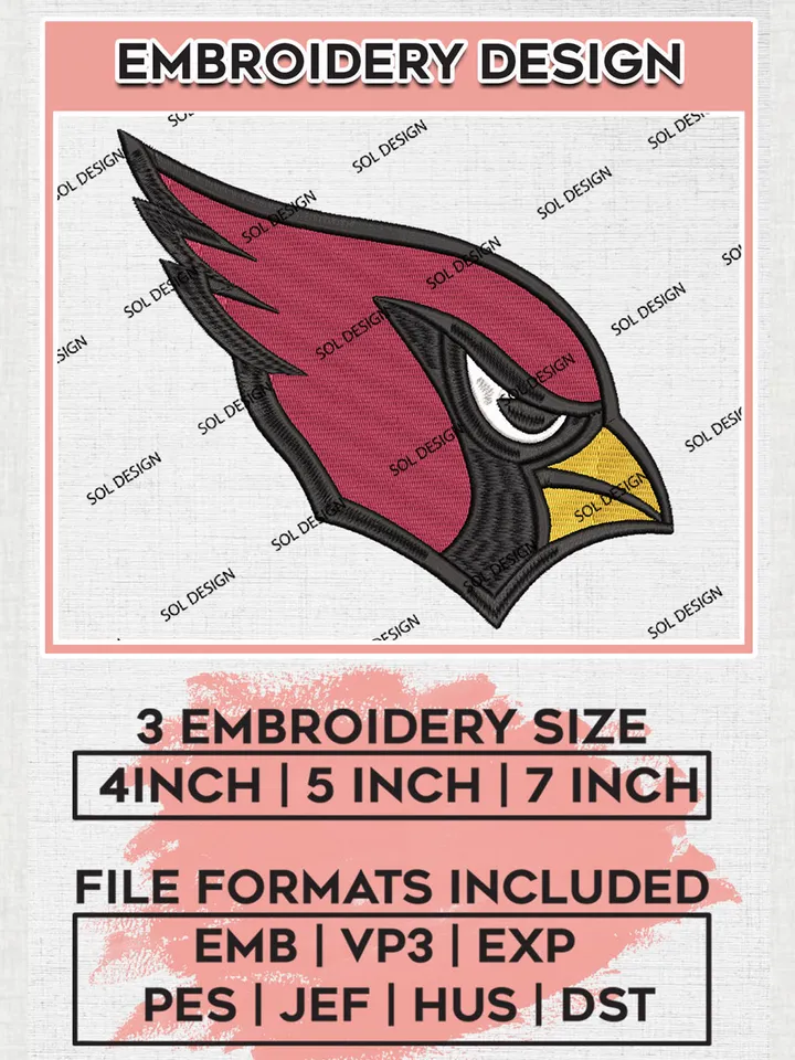 Cardinals NFL Logo Embroidery Designs, Arizona Cardinals Football Embroidery files, NFL Teams, Machine embroidery designs, Digital Download | EMB_SPORT_40