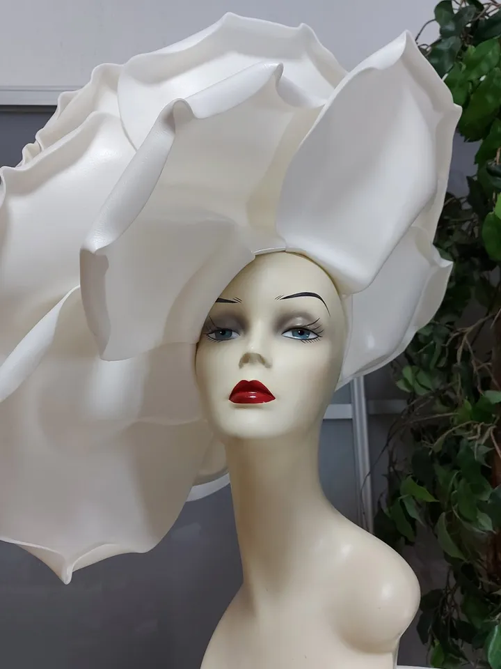 Oversized rose hat 2 pcs Wedding headdress giant soft rose, Bridal Flower headpiece, Large white rose headwear