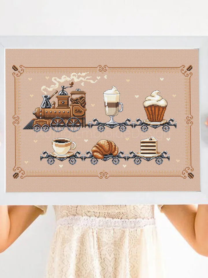 Vintage Coffee Train cross stitch pattern PDF download Coffee cross stitch chart, Coffee lovers home decor, Train pattern digital PDF #F17