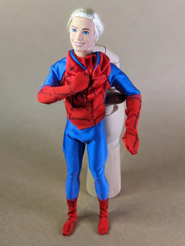 Blue & red cosplay Spider bodysuit for 12-inch fashion male dolls