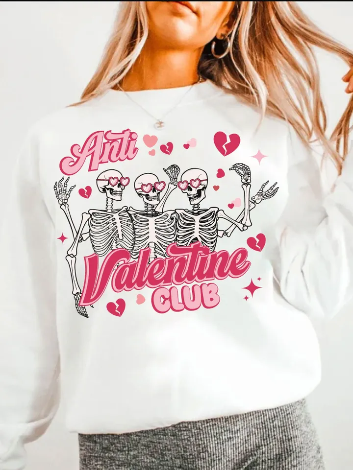 Anti Valentine Club PNG, Valentine's Day Png, Retro Valentine Png, Valentine Skeleton, Self Love Club Png, Valentines Skeleton Trendy Vday