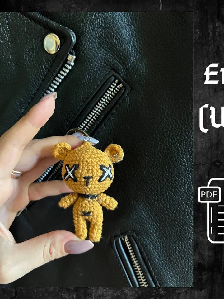 PDF Crochet Goth Bear Pattern, Amigurumi goth teddy bear Voodoo doll Pattern, Keychain Crochet Pattern Halloween Crochet Pattern Voodoo Bear