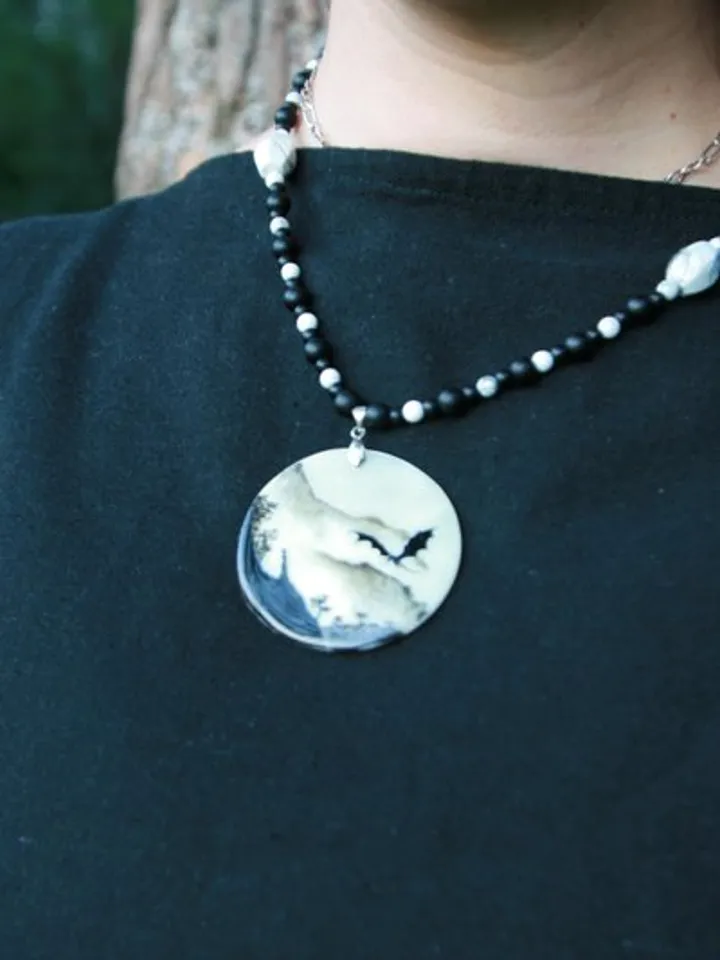 Dragon necklace. Miniature painting of dragon on mother of pearl pendant