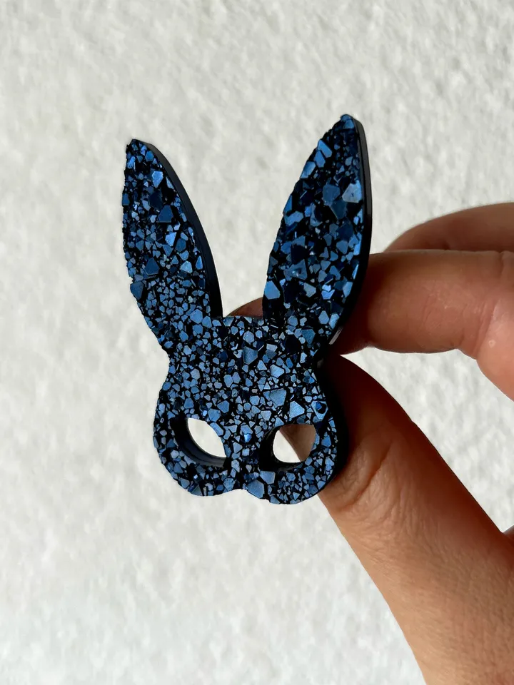 Resin rabbit mask brooch, unique brooches, bunny brooch, large brooches, jewelry for a wedding bag.