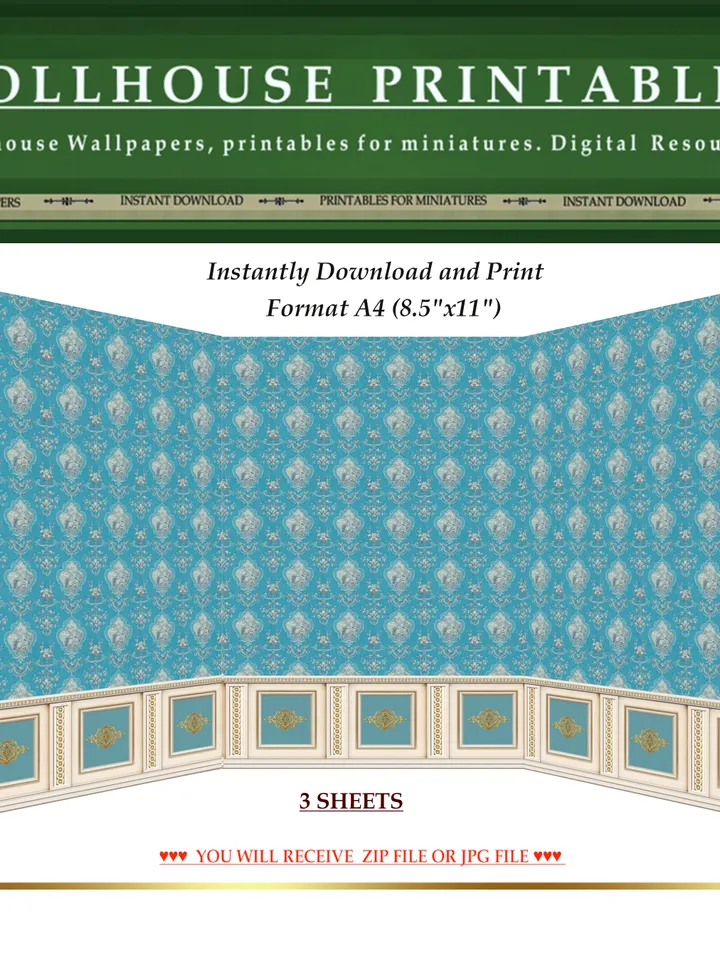 Wallpapers- Set 5-v2 | Printables for Dollhouses and Unique Miniature Projects | Digital Downloads | in Scale 1/12th