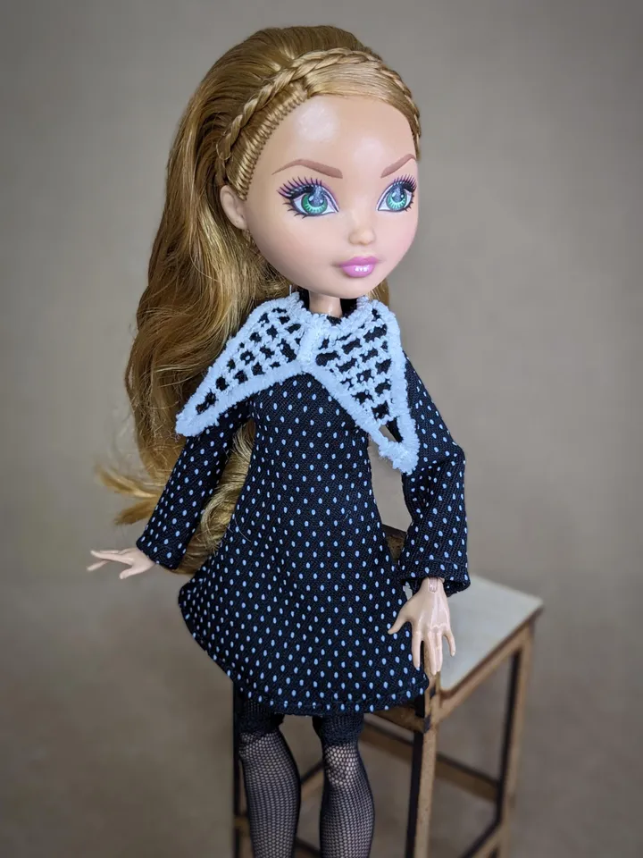 Handmade polka dot black dress for 10.5-inch female dolls (MH, EAH)