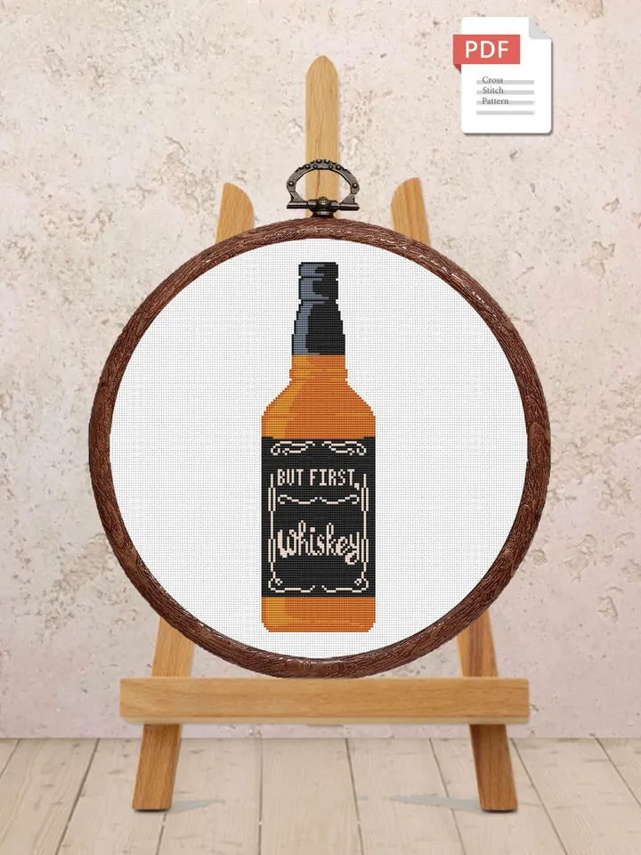 Set of 2 But First Whisky Cross Stitch Pattern, Kitchen Cross Stitch, Embroidery Whisky, But First Whisky Pattern Modern Cross Stitch #kt012