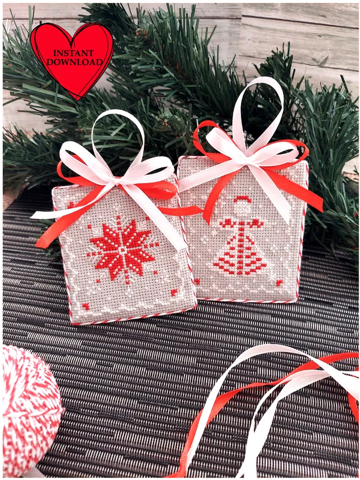 Set of 2 Lace Christmas ornament snowflake angel cross stitch pattern pdf