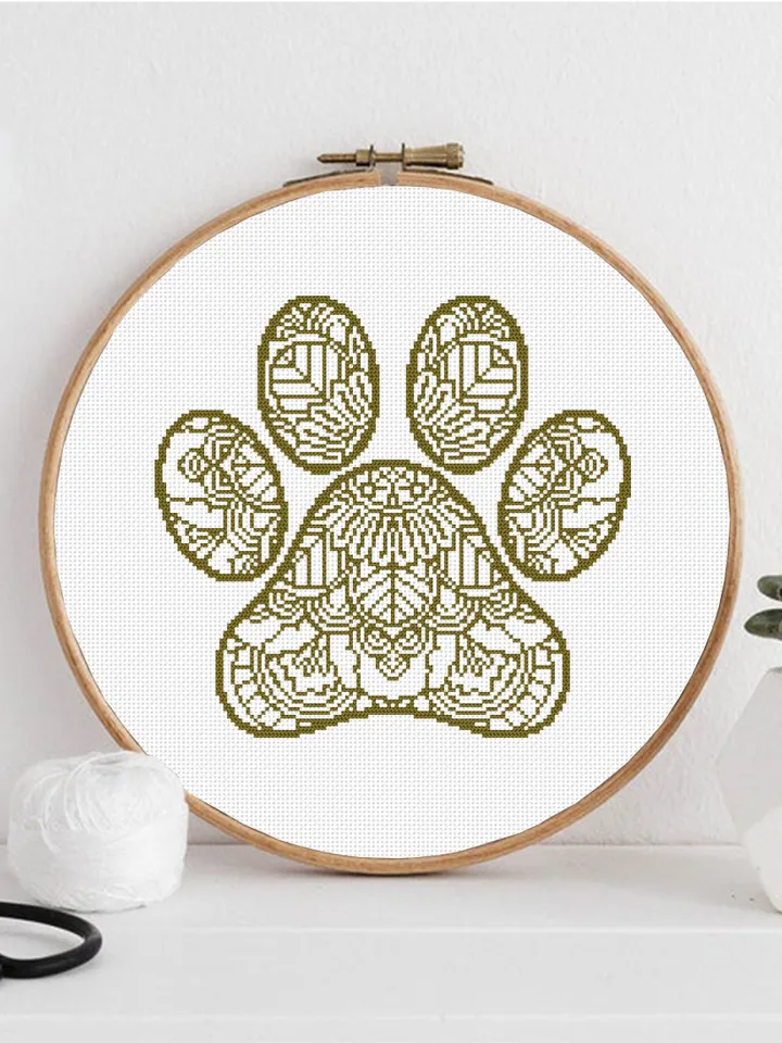 Mandala cat paw cross stitch pattern PDF download Monochrome mandala cross stitch chart, Mandala ornament embroidery PDF, Home decor #M224