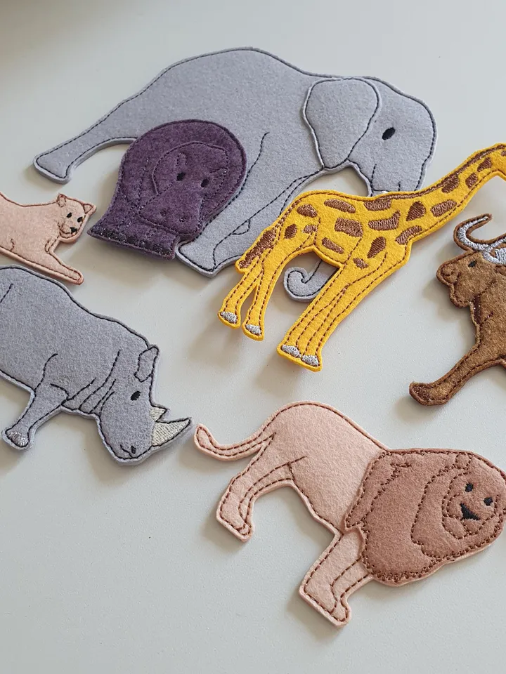 Digital Finger puppet theater set Africa Embroidery - Baby Shower Gift - DIY Project