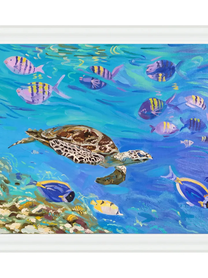 Turtle painting Tortoise Original Art 16 by 20 Fish painting on canvas art square Terrapin artwork by Natalia Plotnikova