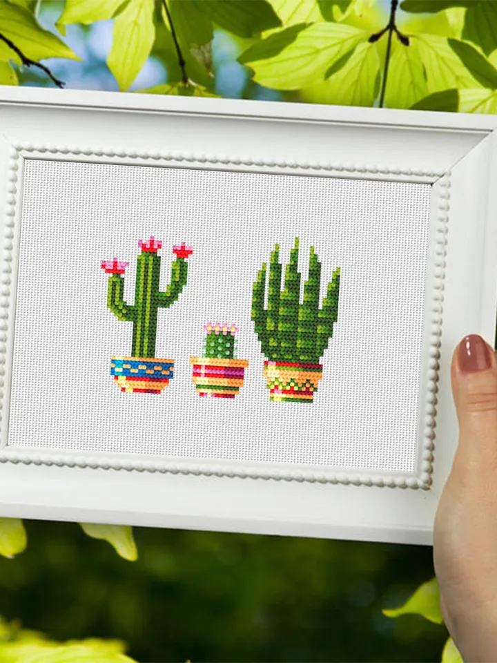 Potted plants cross stitch pattern download PDF, Small floral cross stitch chart, Garden beginner stitch, House plants embroidery PDF #P14