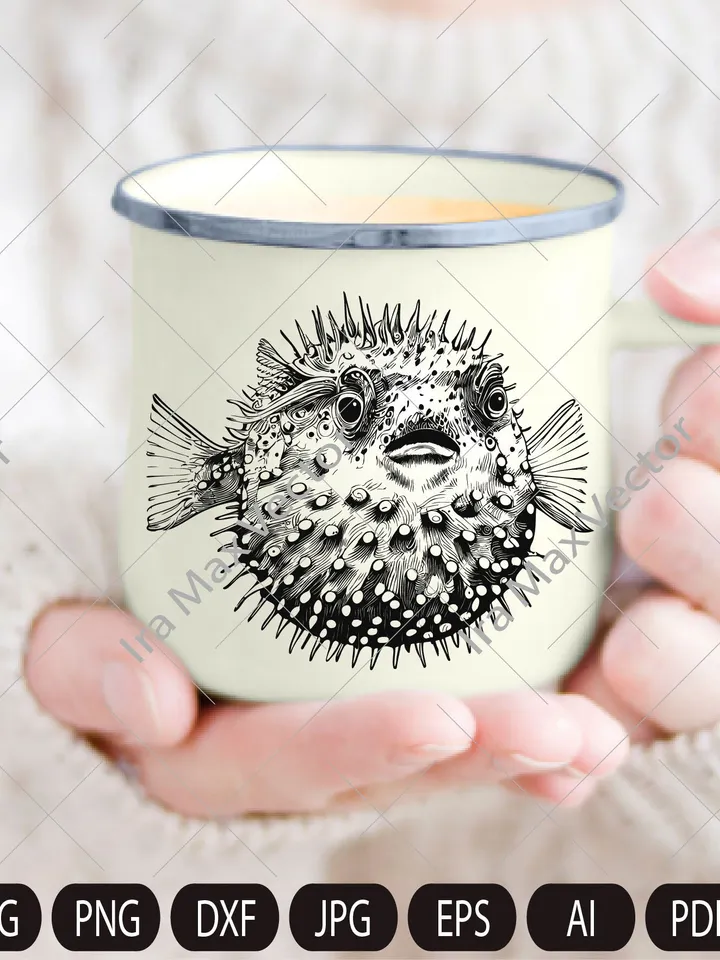 Puffer Fish SVG, Puffer Fish detailed, Ocean Animals SVG, Startled Spiny Puffed Pufferfish, Cut Files, Silhouette Cut Files, Vector files