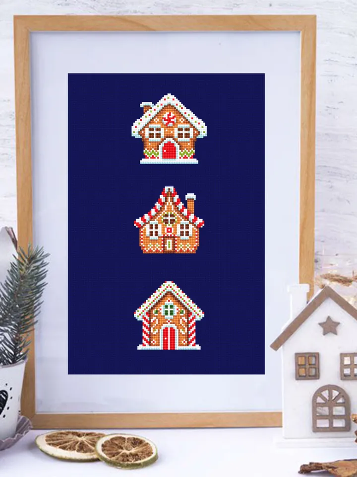 Set Gingerbread house cross stitch pattern PDF download Small cross stitch for beginners, Christmas pattern digital PDF, Happy New Year #N95
