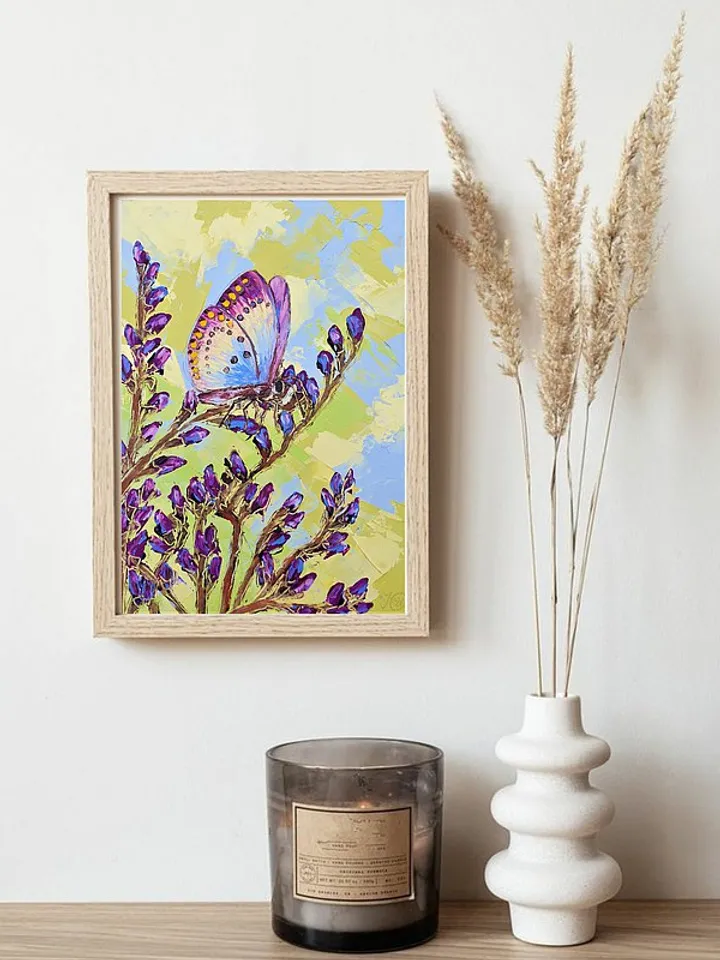 Lavender Painting Butterfly Original Art Floral Wall Art Flower Painting Small